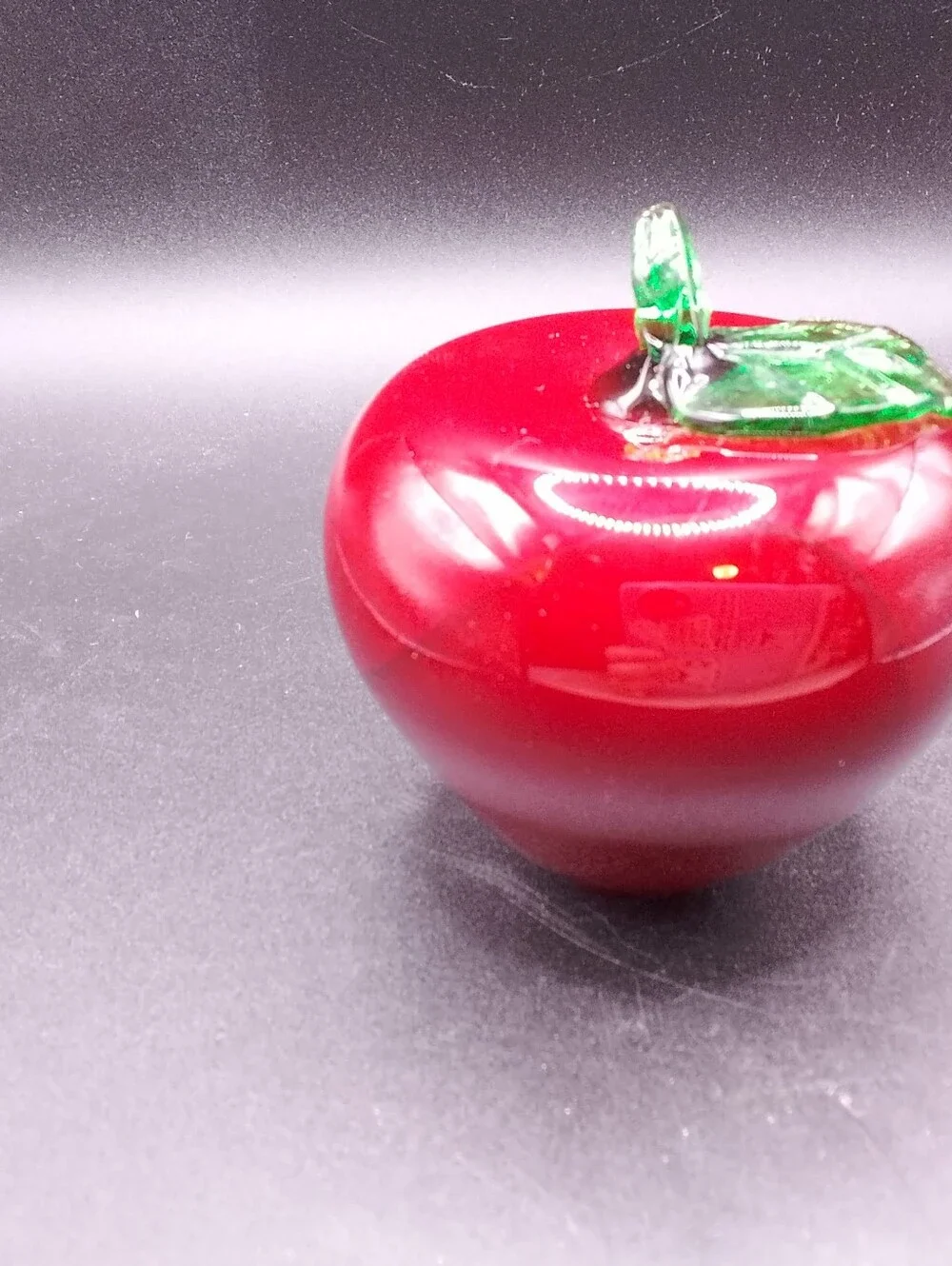 Handblown Red Apple Paperweight W Applied Stem And Leaf.